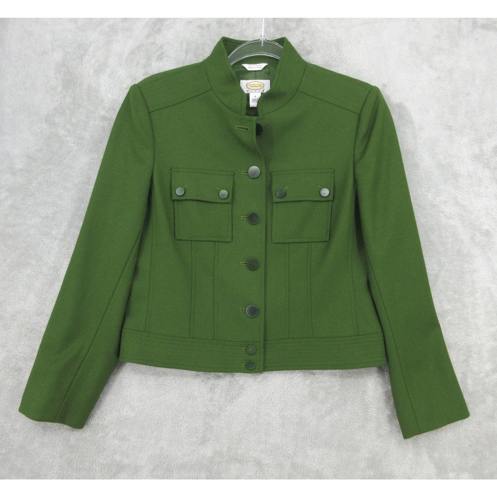 Vintage Talbots‎ Jacket Women 4 Petite Wool Blend Military Button Front Green